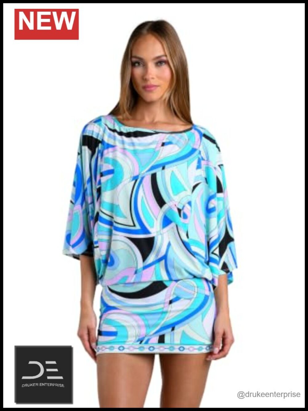 Nylon Blend Short Sleeve Tunic Cover Up Dress Beach Poolside